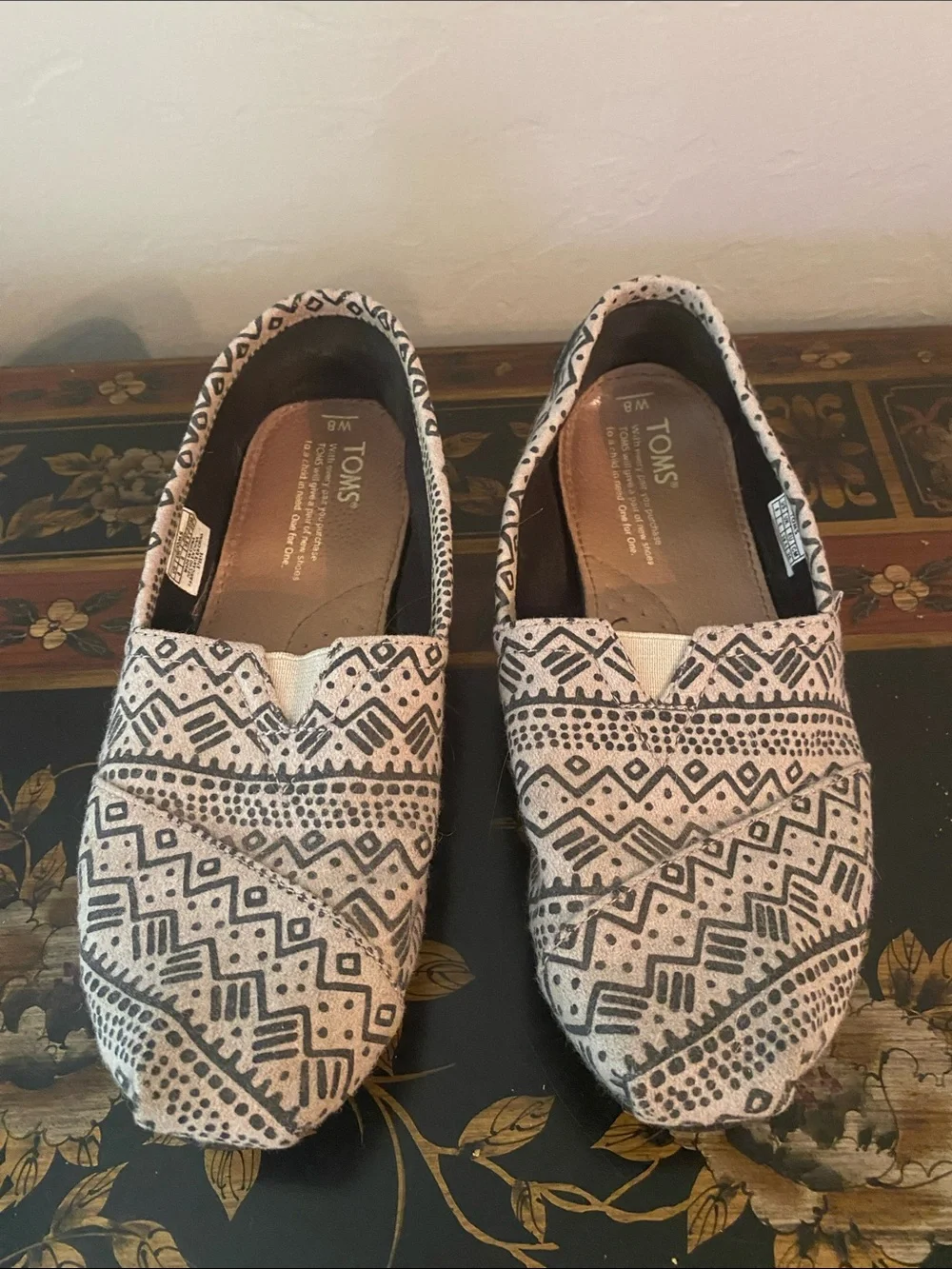 TOMS Aztec Slip-On Loafers in Black & Cream